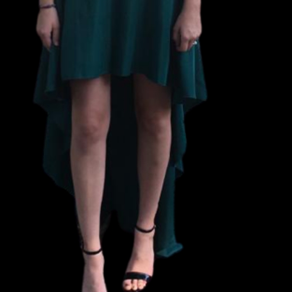 Emerald Green High Low Halter Style Semi Formal Evening Gown Prom Dress - Picture 4 of 14